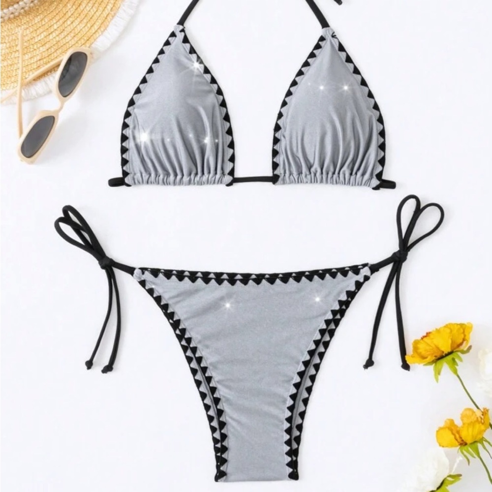 Stylish Gray and Black contrast shimmer Women's Bikini